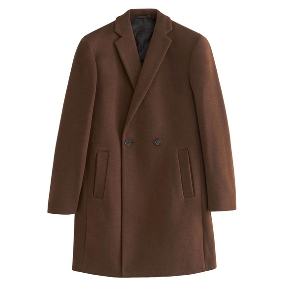 NEXT • Dark Brown Double Breasted Epsom Overcoat